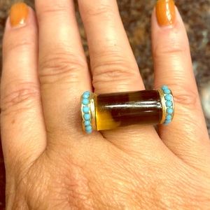 Tortoise Shell and Turquoise Look Statement Ring